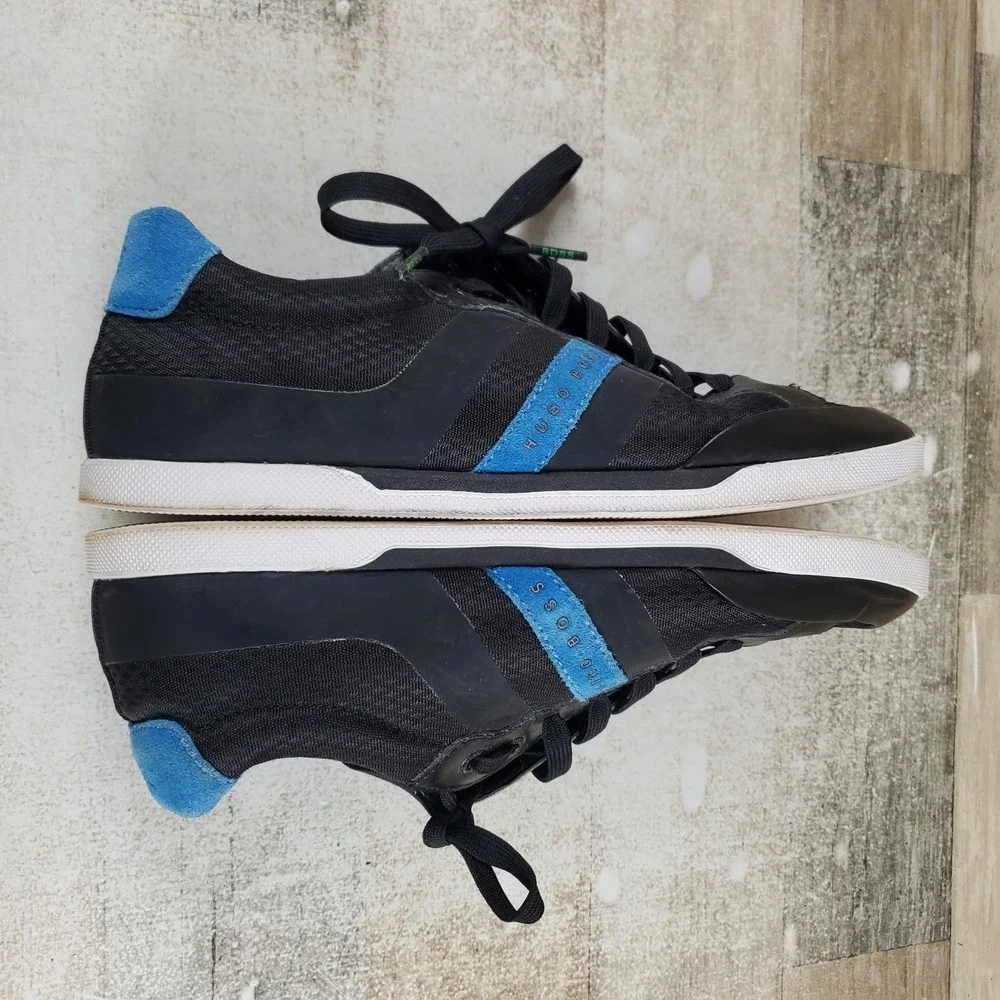 Hugo Boss Shuttle Tenn Tech Mens Shoes 7 Black Striking Blue Lace-Up Sneakers